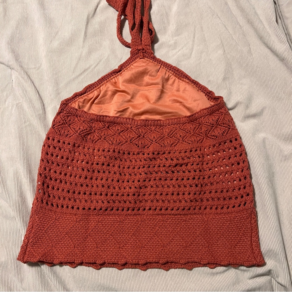 NWOT Rust Crochet Halter Top - Picture 2 of 2